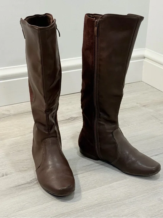 EUC Piccadilly Fashion Brown Over-the-Knee Mixed-Media Boots Size 6