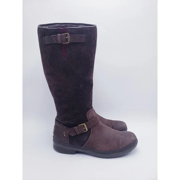 Ugg Thomsen Boots Brown‎ Leather Knee High Wool Lined Waterproof Womens Size 9
