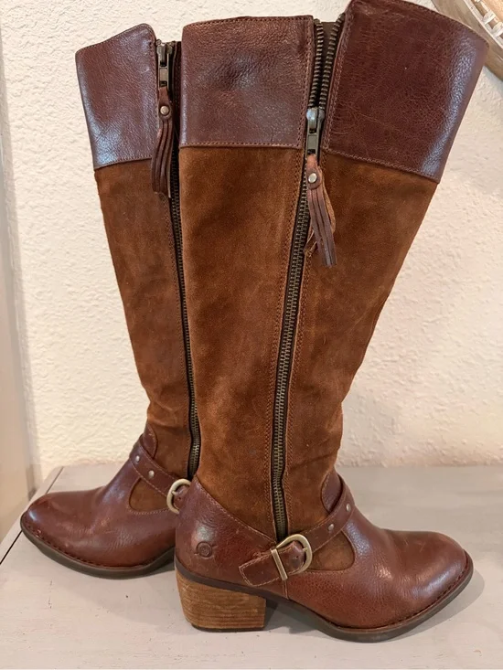 Born Brown Leather & Suede Over-the-Knee Riding Boots