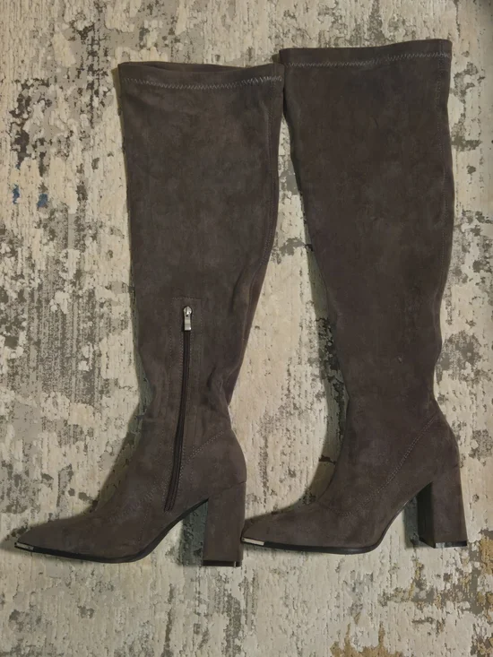 Lulu's Taupe Suede Over-the-Knee Block Heel Boots