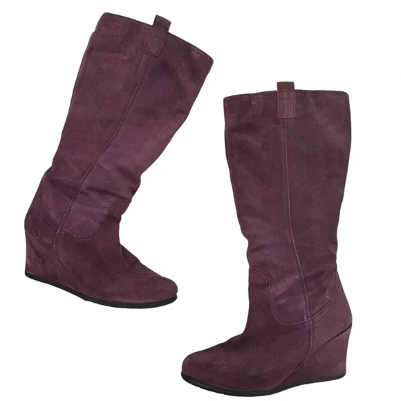 Vintage Burgundy Tall Boots Knee High Boots in Suede Toe to Toe London