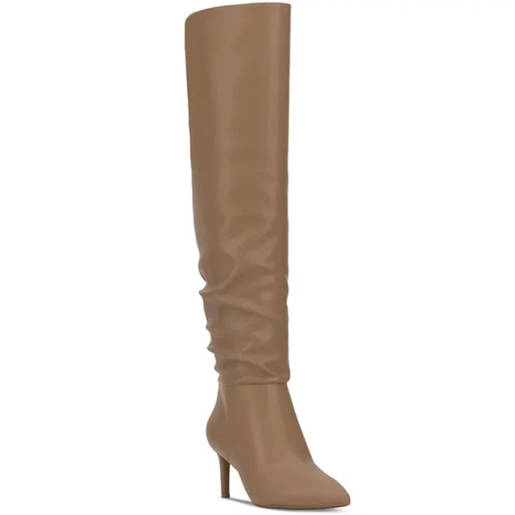 INC Damoni Over the Knee Faux Leather Slouch Boots Tan Pointed Toe Heel 6.5 NIB