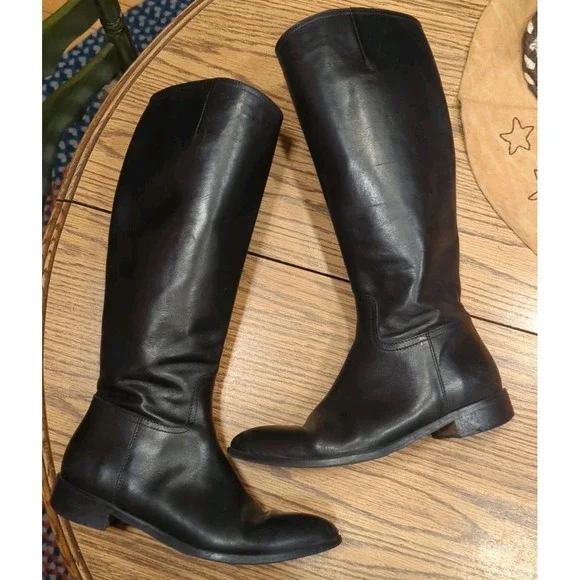Davos Gomma Knee High‎ Boots Black Made In Italy 38 US 7