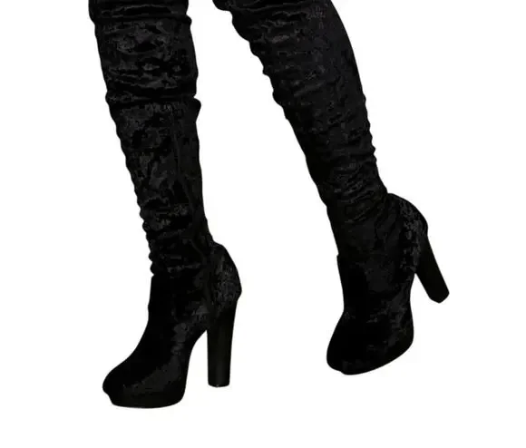 Cape Robbin Crushed Velvet Platform Boots 5.5 Black WhimsiGoth Tall Over Knee