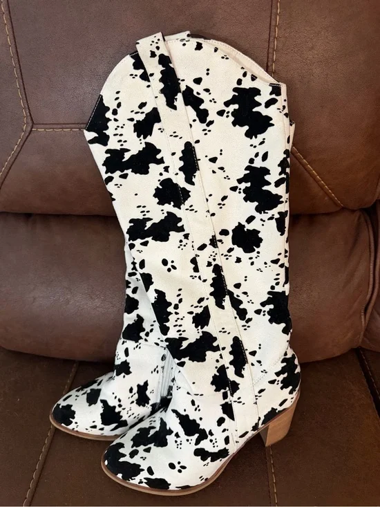 Altar'd State Black & White Cow-Print Over-the-Knee Boots