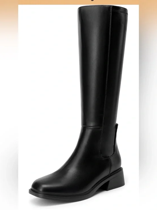 Knee High Boots Square Toe Low Block Heel Casual Comfort W/ Side Zipper 1283-1