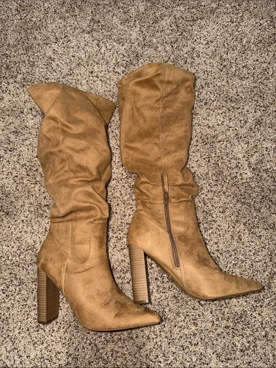 Express Slouchy Pointed-Toe Over-the-Knee Boots - Brown