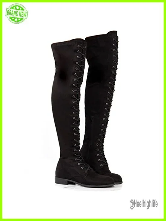 Over the Knee Lace Up Combat Boots with Rhinestones