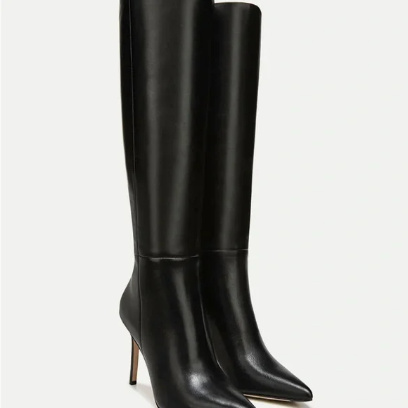 Veronica Beard Black Leather Over-the-Knee Pointed Toe Boots