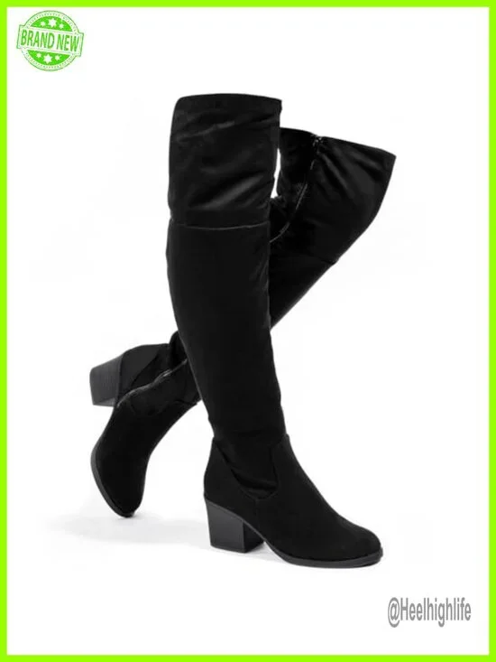 Women's Thigh High Boots Stacked Block Heel Over the Knee