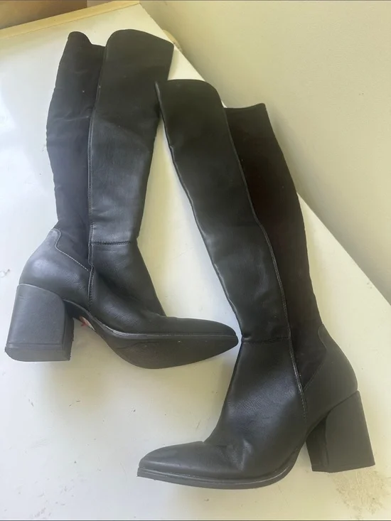 Marc Fisher Black Over-the-Knee Block Heel Boots