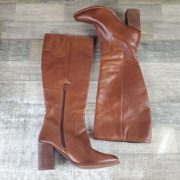 Diba‎ True Do Knee High Boots Womens Sz 8.5 Brown Leather Tall Bootie