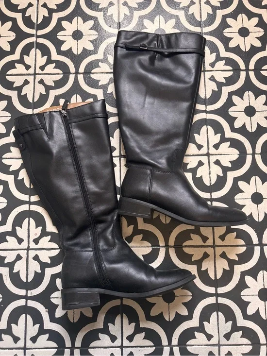 Franco Sarto Black Tall Leather Riding Boots (wide calf)