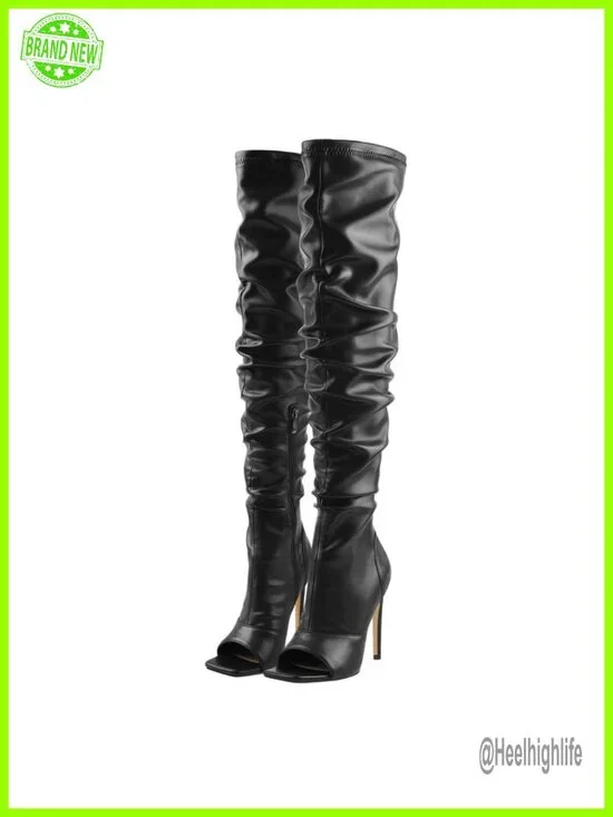 Stiletto Heel Zip Knee/Thigh High Boots Open Toe Rhinestone Lace Up