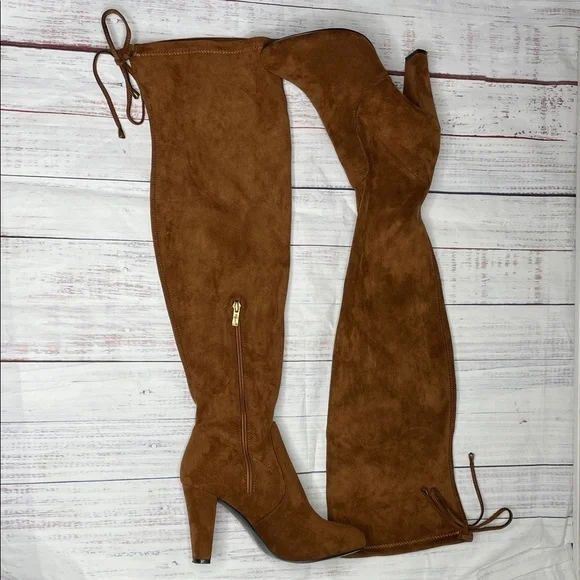 Vepose Tan Over-the-Knee Boots with Zipper