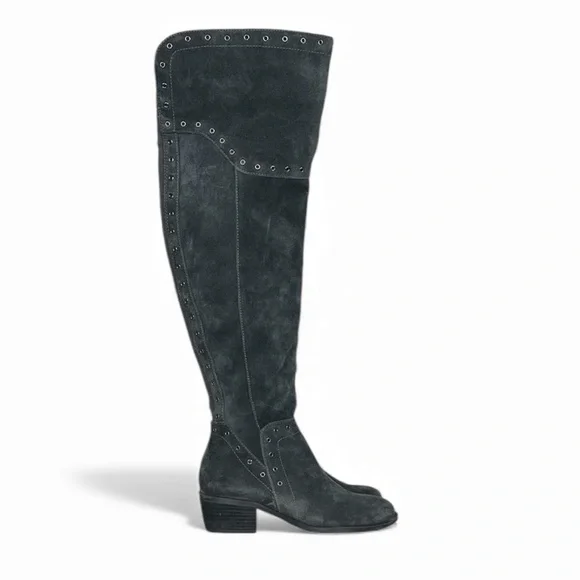 Vince Camuto Bestan‎ Gray Over-the-Knee Women's Boots Grommet Accents SZ 6.5