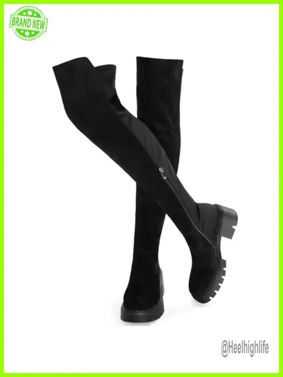 Suede Over the Knee Boots Chunky Heel Platform Stretch Zip