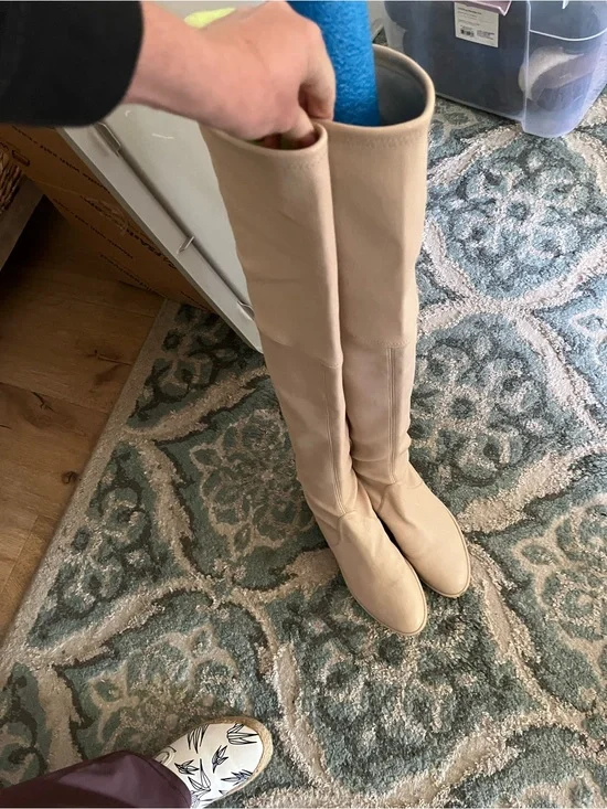 Stuart Weitzman Tall Beige Over-the-Knee Leather Boots