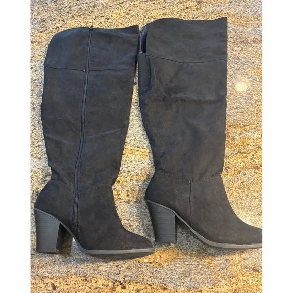 Lane Bryant Knee High Boots Size 11W Black Suede High Heel Boots Sexy Boots‎
