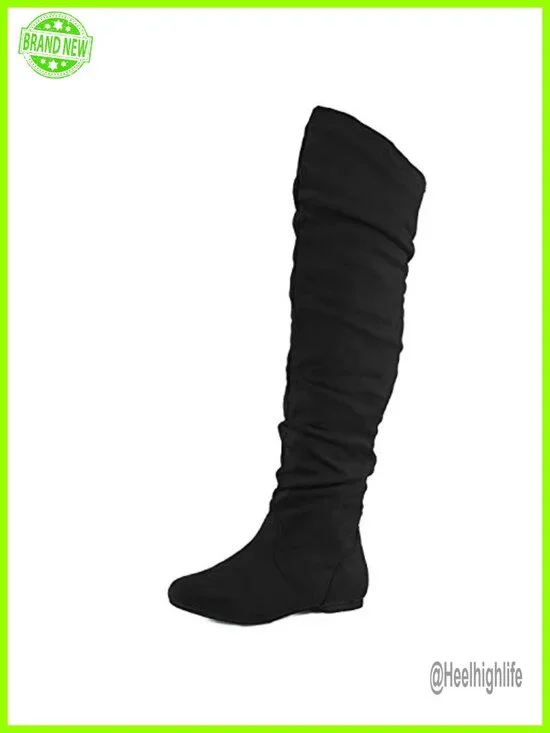 Over-the-Knee Flat Boots with Synthetic Rubber Sole