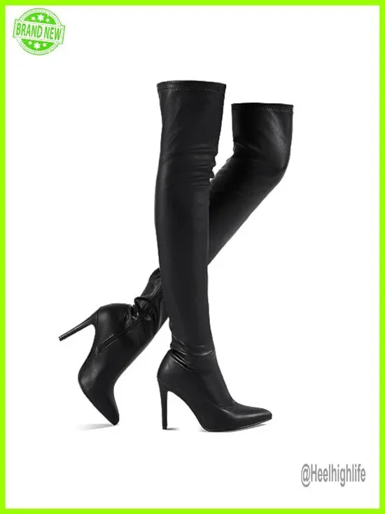 Over the Knee Stretchy Thigh High Snow Boots with Stiletto Heel