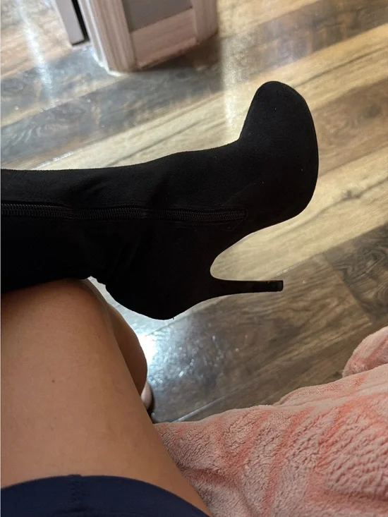 Black Suede Stiletto Ankle Boots - Women