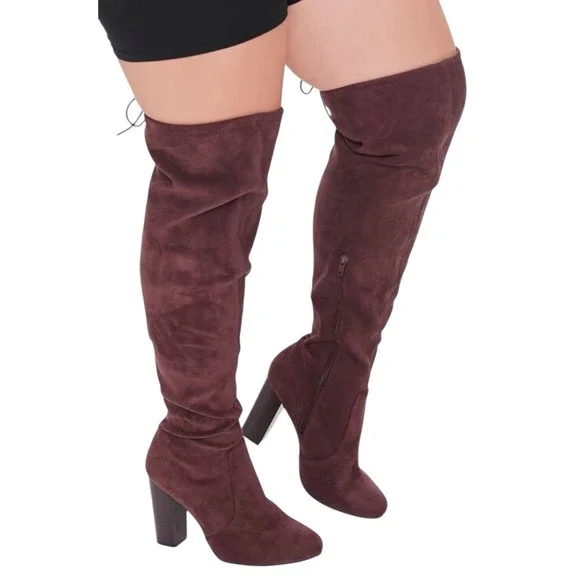 Forever 21 NEW Wide Calf Over The Knee Block Heel‎ Brown Suede Boots Sz 7 S-5