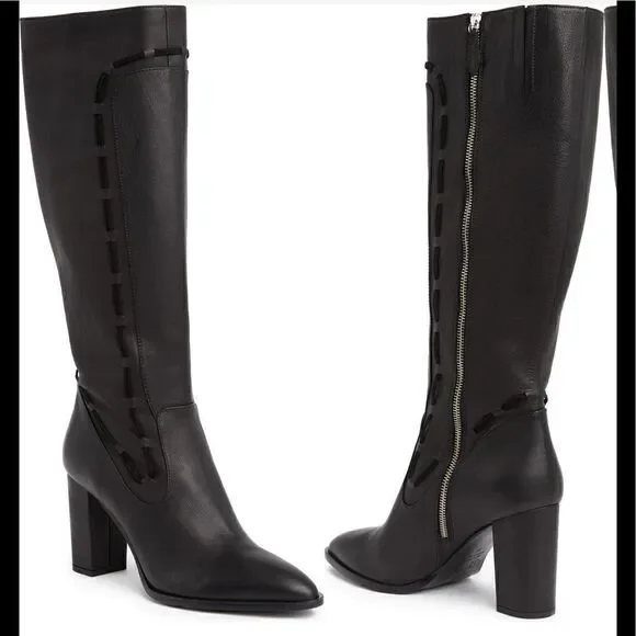 Sylven New York Women’s straps tall  leather  boot in black Sz 11, new in box