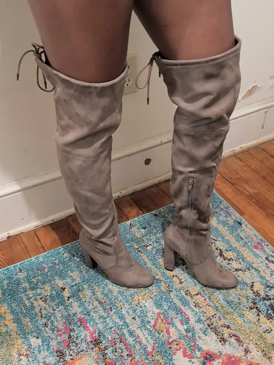 Taupe Over-the-Knee Suede Block Heel Boots