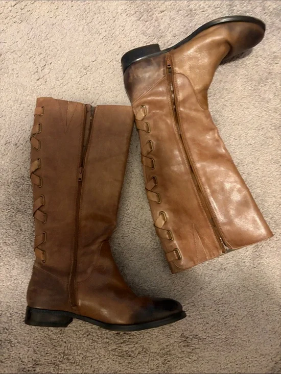 Classic Tall Leather Riding Boots - Brown