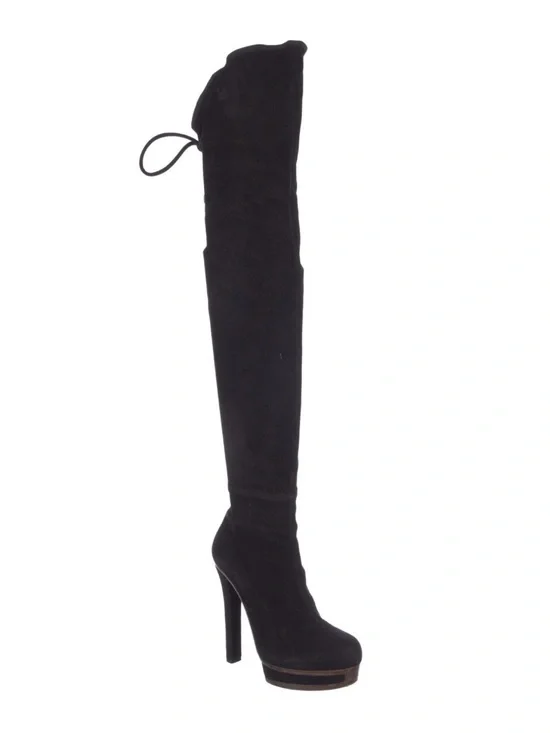 GUCCI Alonya Black Suede OTK Platform Stiletto Boots 38