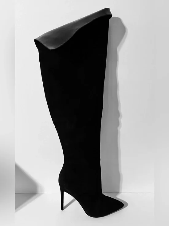ALDO Leather/Suede Black Tall Over-the-Knee Stiletto Boots