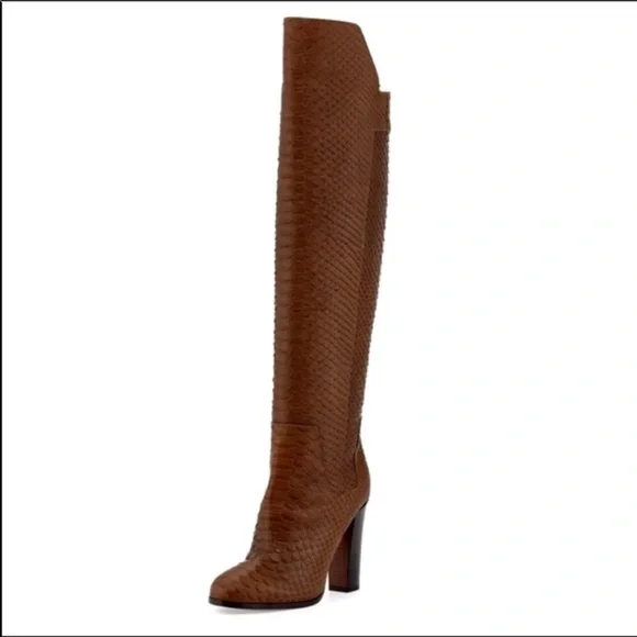 Vince Brown Over-the-Knee Textured Leather Boots