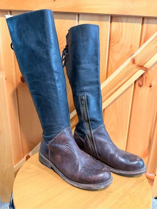 Bed Stu Two-Tone Tall Leather Riding Boots - Brown and Black
