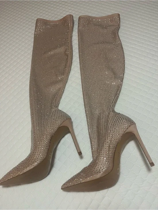Aldo Blush Tan Rhinestone Over-the-Knee Stiletto Boots