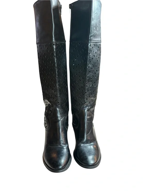 Over-the-Knee Black Laser-Cut Women's Boots