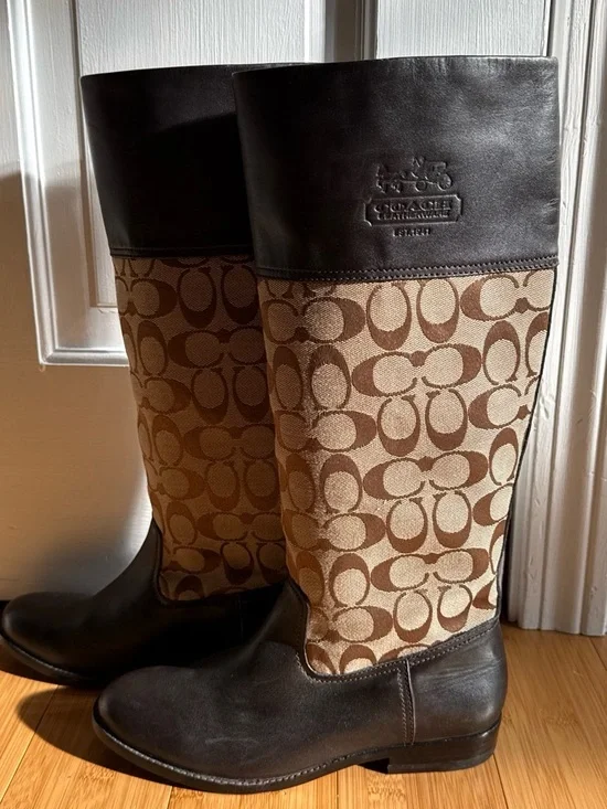 Coach Brown Signature Canvas & Leather Knee Boots