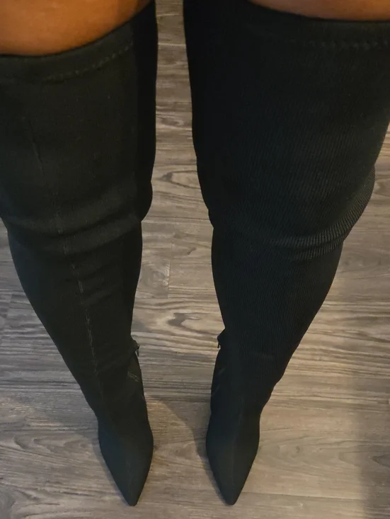 ASOS Black Thigh High Pointed Toe Stretch Boots