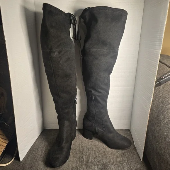 Black Over The Knee Boots Size 8W Kelly & Katie Black Suede Side Zip Block Heel