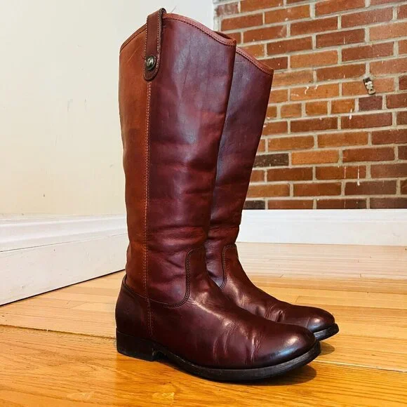 Frye Melissa Button Western Equestrian Mahogany Cognac Redwood 16