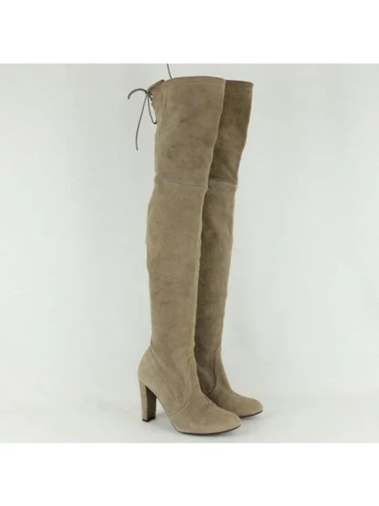 Stuart Weitzman Highland Women's Size 6.5 Taupe Over The Knee Heeled Boots