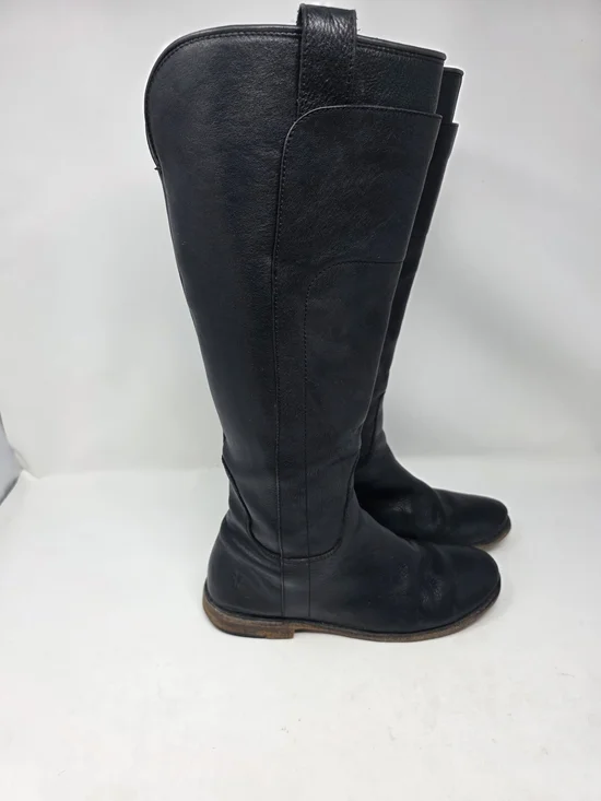Frye Paige Tall Riding Boots Womens 7.5 Black Leather Pull On Knee High
