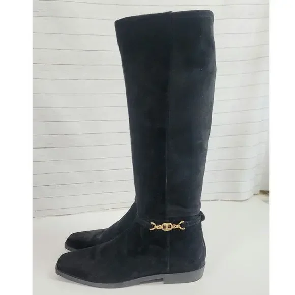 SAM EDELMAN CLIVE KNEE HIGH RIDING BOOTS IN BLACK SUEDE, SZ 10.5