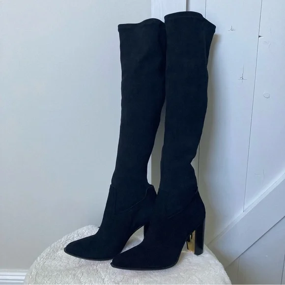 Rachel Zoe Biancaz knee high stretch suede boots black size 8