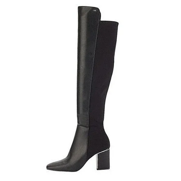 DKNY Chandrah Black Over The Knee Block Heel Boots Stretch Shaft Womens Size 5.5