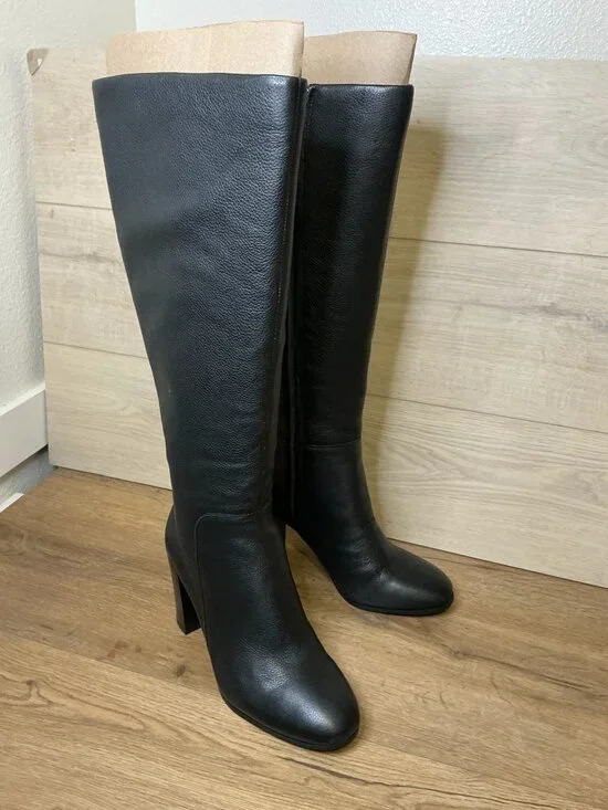 KENNETH COLE New York JUSTIN Knee-High Leather Black Boots 9 M