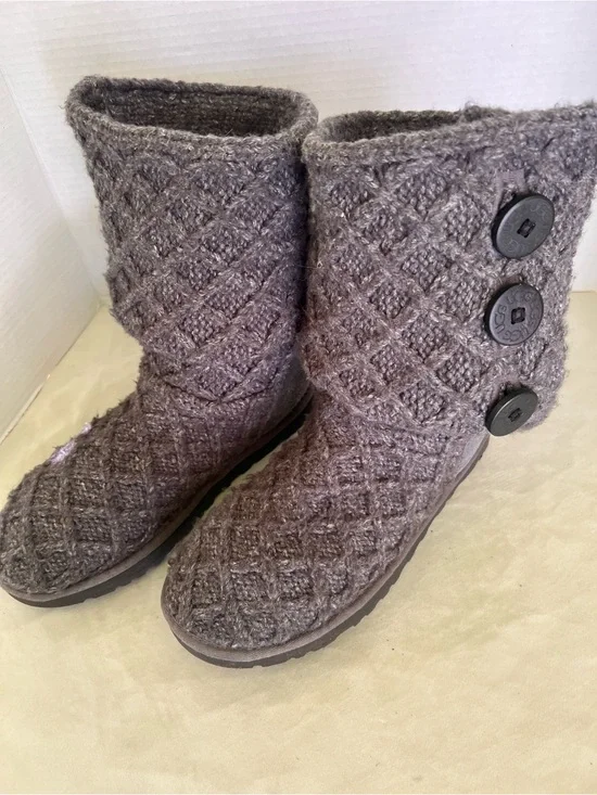 UGG Quilted Knit Button Mid-Calf Boots - Gray