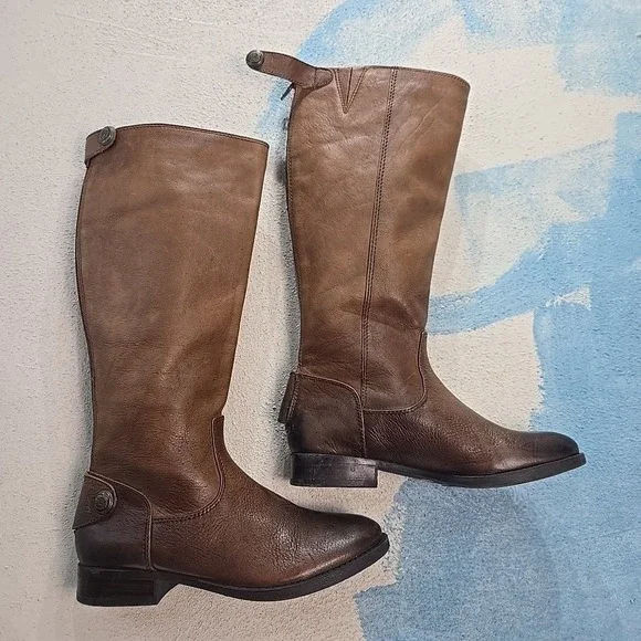ARTURO CHIANG Women's Size 6 Brown Leather Tall Riding Boots Brass Buttons‎ GUC