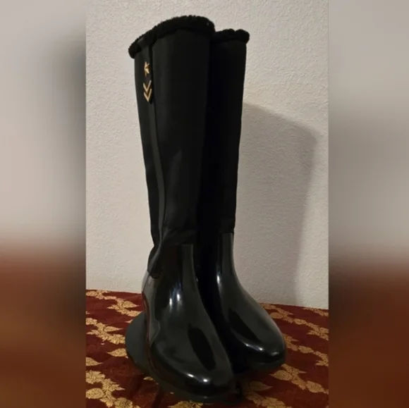 Tommy Hilfiger Black Over-the-Knee Glossy & Fleece-Trim Boots