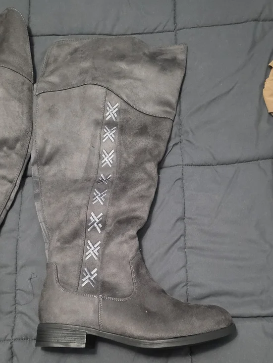Avenue Gray Over-the-Knee Suede Boots with Decorative Stitching